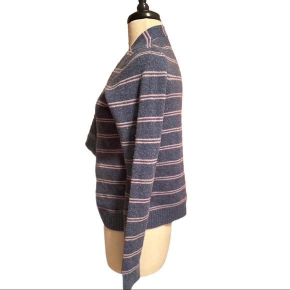 Marc Jacobs Ruffled Cardigan Navy & Pink Striped Sweater 100% Lambs Wool Sz M - Picture 8 of 10